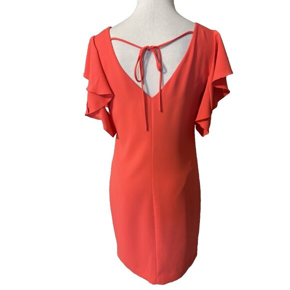 Trina Turk Traverse Tie Back Dress S Small Coral Lilly Flutter Sleeve NEW - Picture 6 of 14